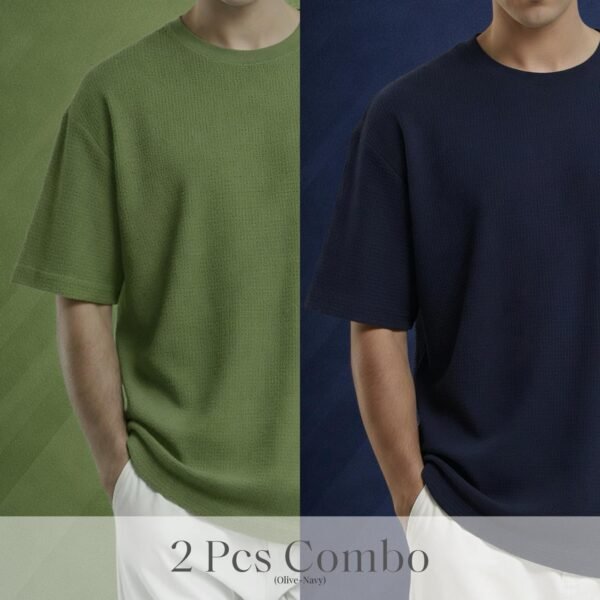 Premium Waffle Drop Shoulder Olive-Navy