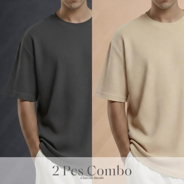 Premium Waffle Drop Shoulder Charcoal-Biscuit