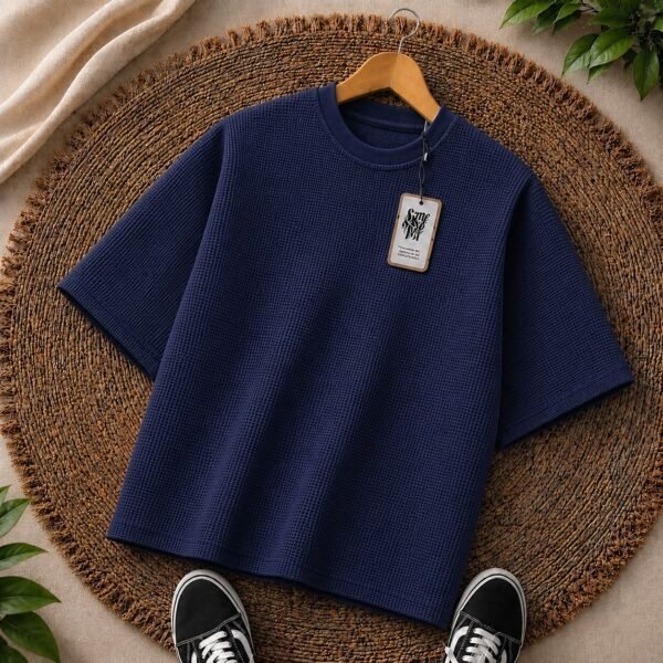 Premium Waffle Drop Shoulder Navy
