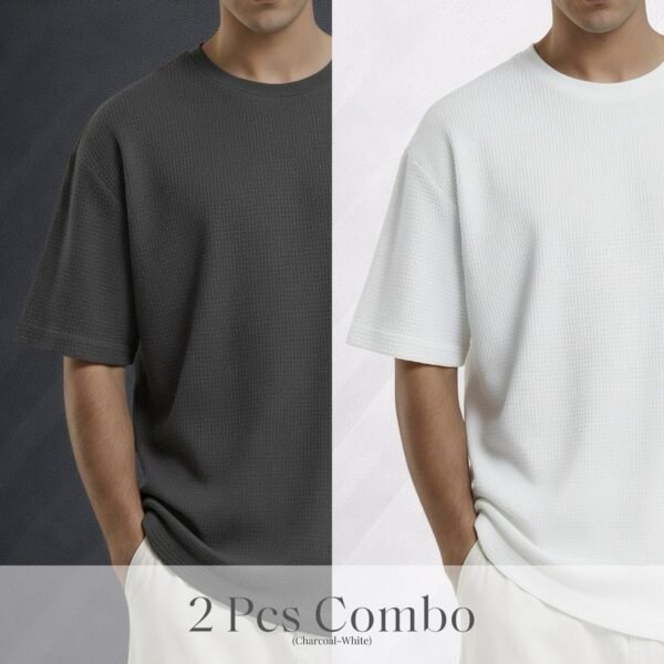 Premium Waffle Drop Shoulder Charcoal-White