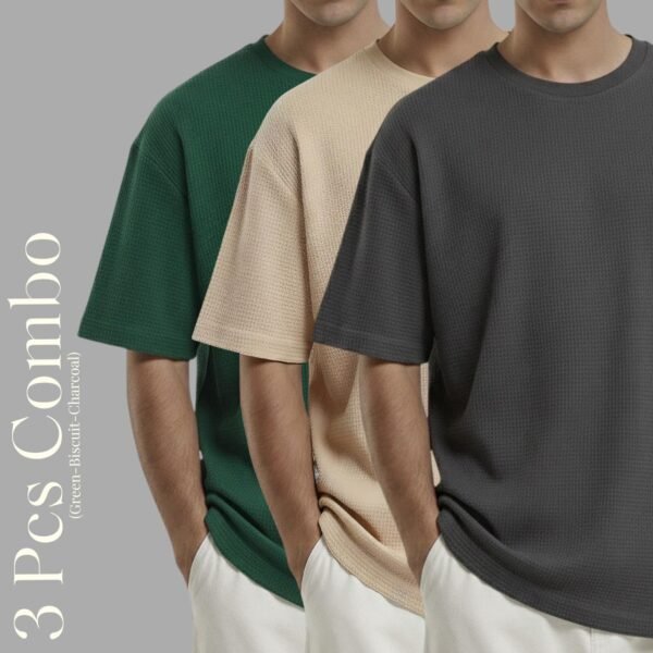 Premium Waffle Drop Shoulder B.green-Biscuit-Charcoal