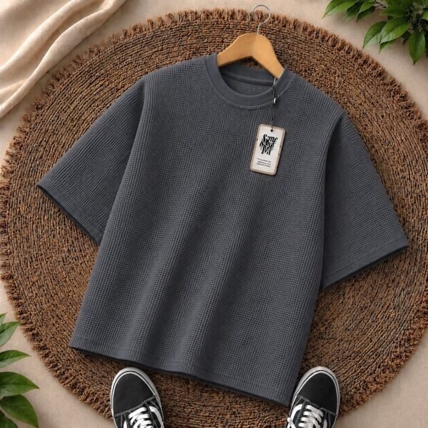Premium Waffle Drop Shoulder Charcoal
