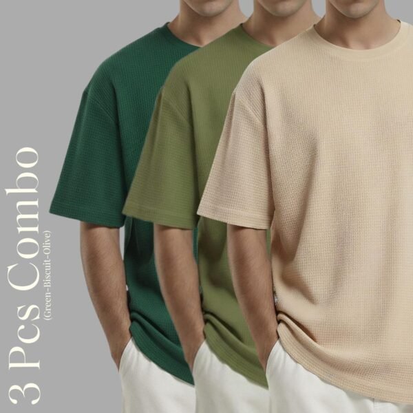 Premium Waffle Drop Shoulder B.green-Olive-Biscuit