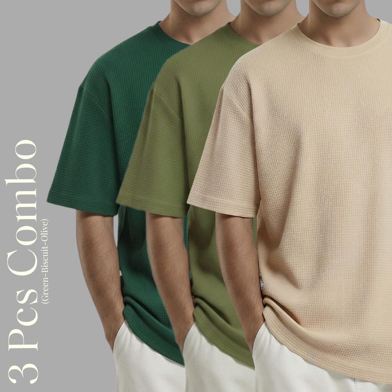 Premium Waffle Drop Shoulder B.green-Olive-Biscuit