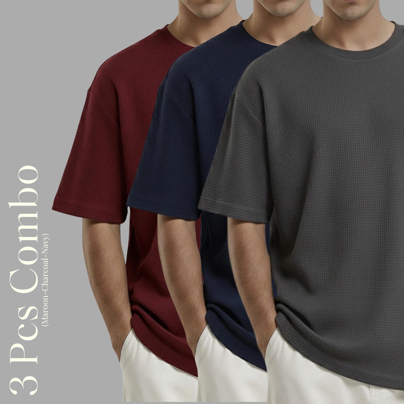 Premium Waffle Drop Shoulder Maroon-Navy-Charcoal