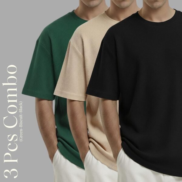 Premium Waffle Drop Shoulder B.green-Biscuit-Black