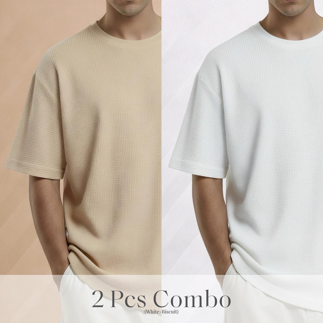 Premium Waffle Drop Shoulder Biscuit-White