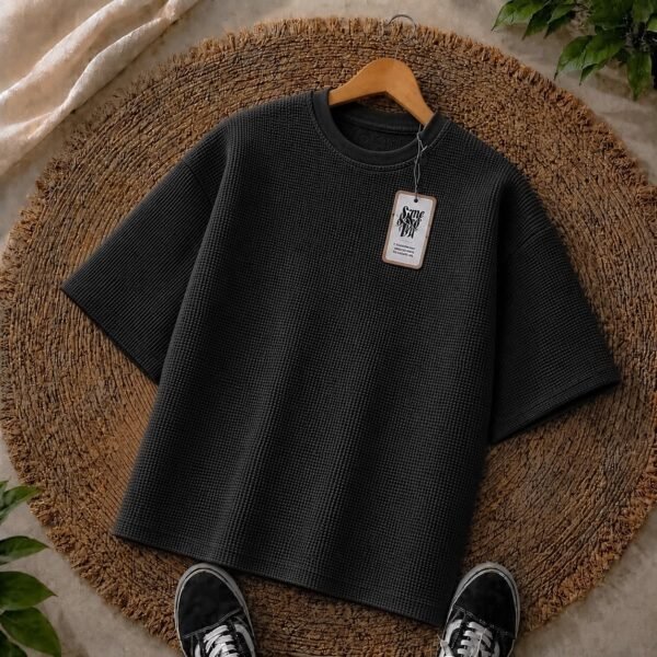Premium Waffle Drop Shoulder Black