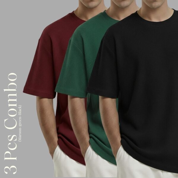 Premium Waffle Drop Shoulder Maroon-B.green-Black