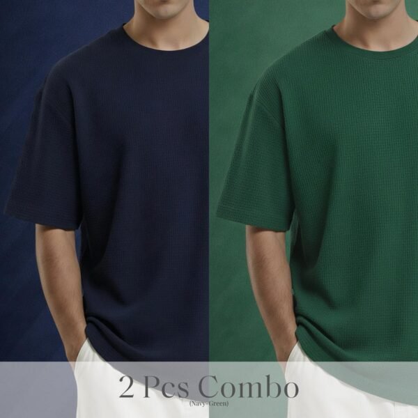 Premium Waffle Drop Shoulder Charcoal-B.green