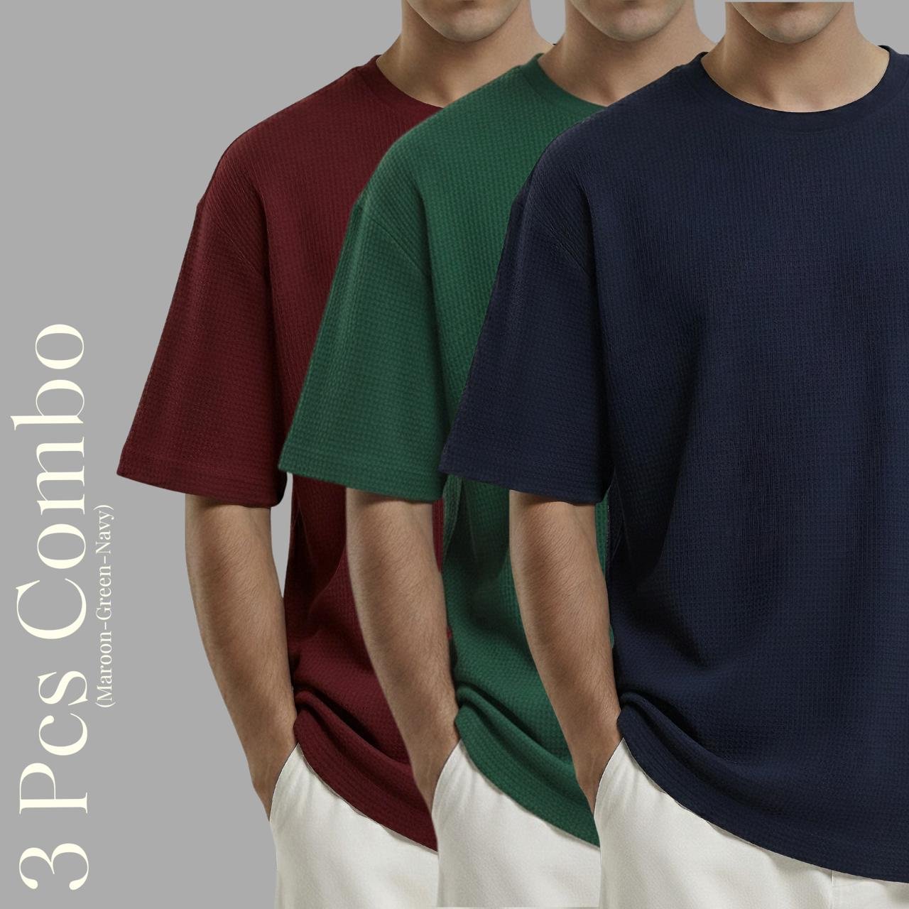 Premium Waffle Drop Shoulder Maroon-B.green-Navy