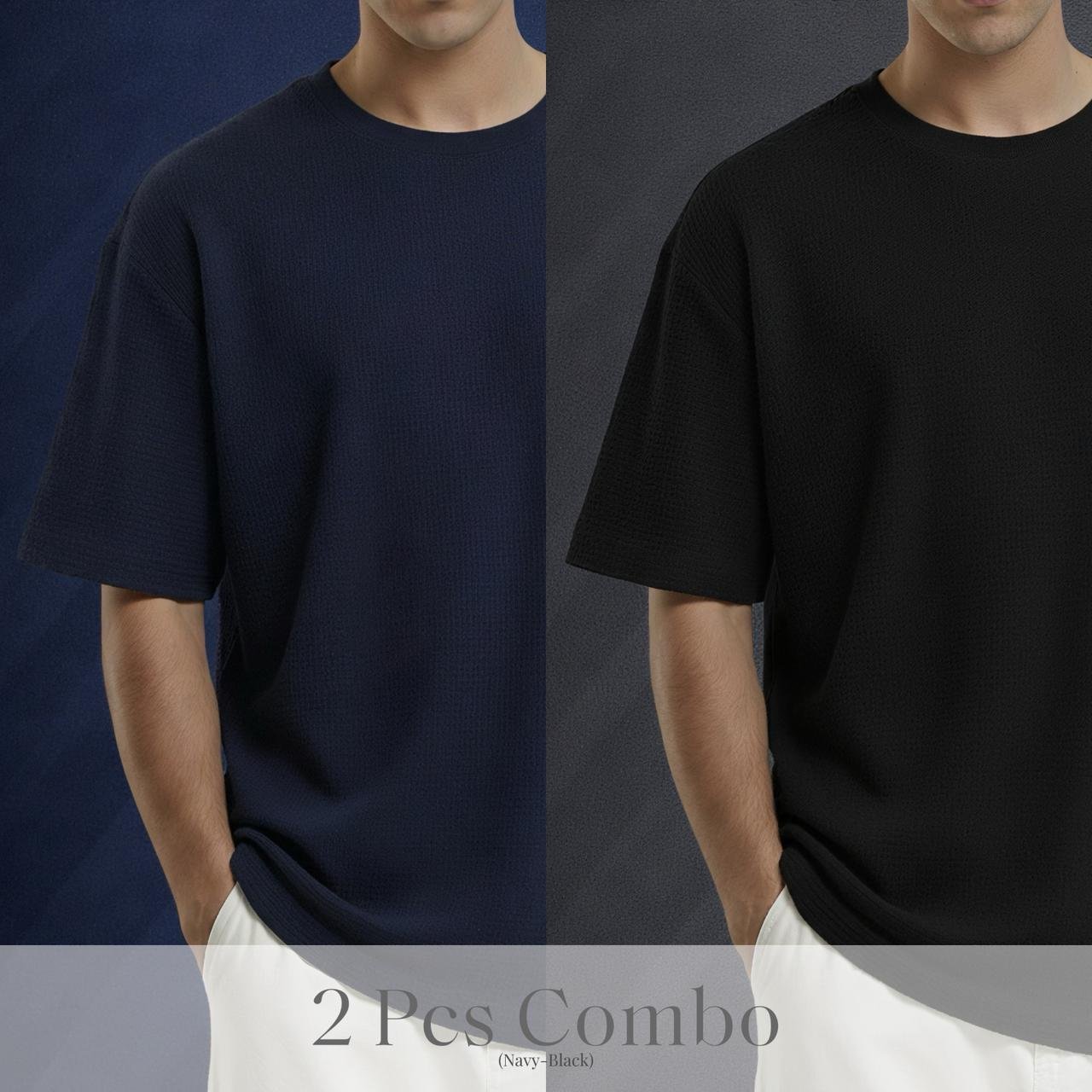 Premium Waffle Drop Shoulder Navy-Black