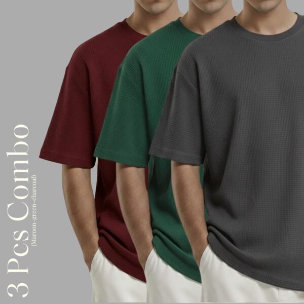 Premium Waffle Drop Shoulder Maroon-B.green-Charcoal