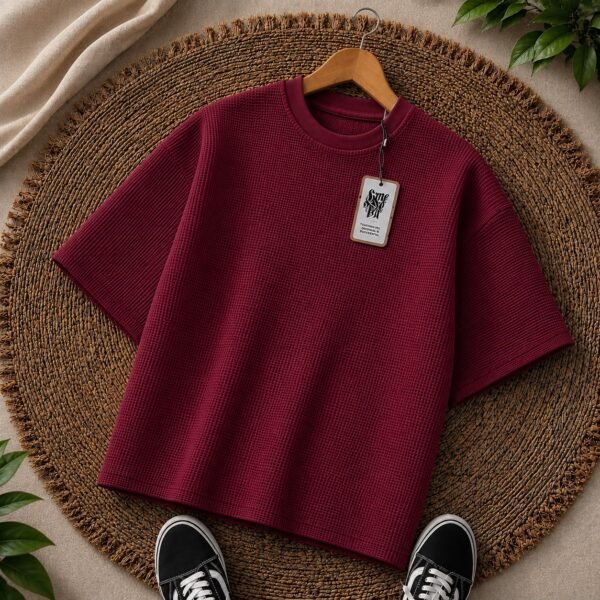 Premium Waffle Drop Shoulder Maroon