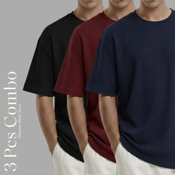 Premium Waffle Drop Shoulder Black -Maroon-Navy