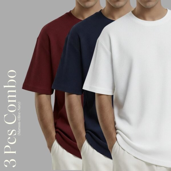 Premium Waffle Drop Shoulder Maroon-Navy-White