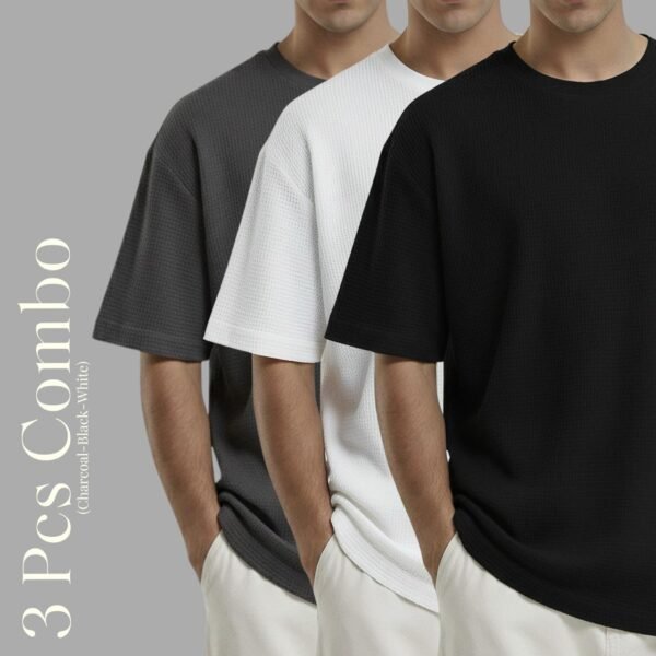 Premium Waffle Drop Shoulder Charcoal-Black-White