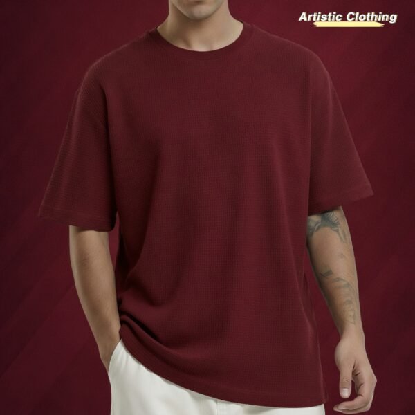 Premium Waffle Drop Shoulder Maroon