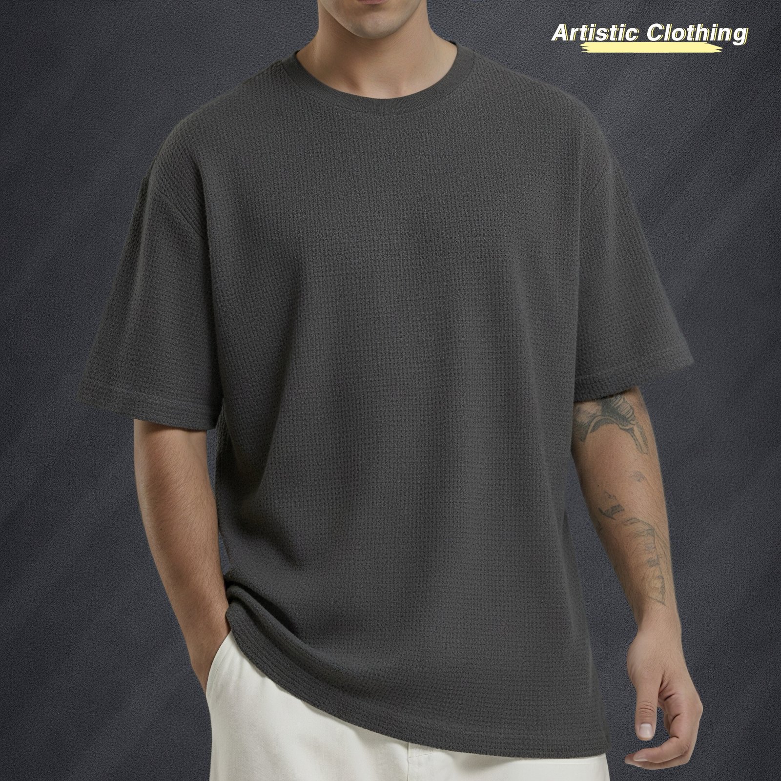 Premium Waffle Drop Shoulder Charcoal