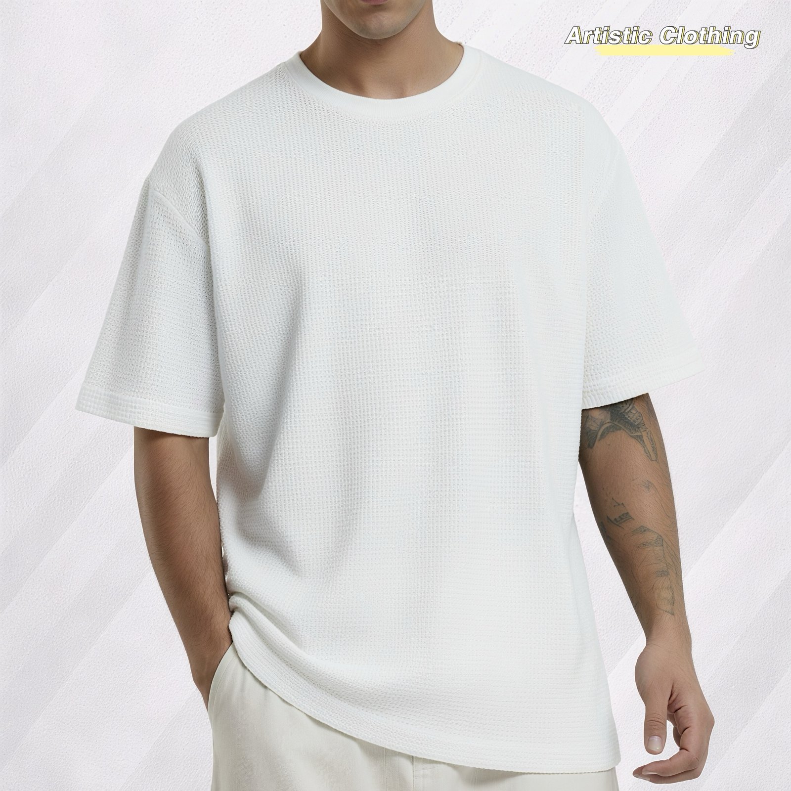 Premium Waffle Drop Shoulder White