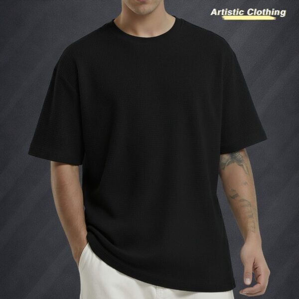 Premium Waffle Drop Shoulder Black