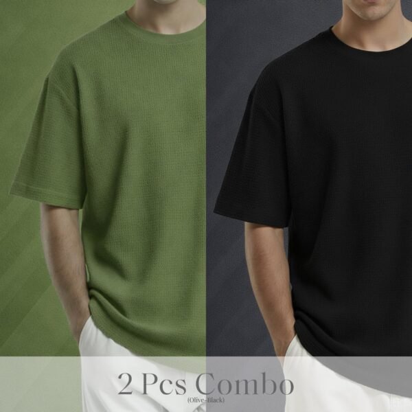 Premium Waffle Drop Shoulder Olive-Black