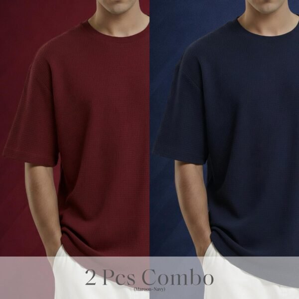 Premium Waffle Drop Shoulder Maroon-Navy