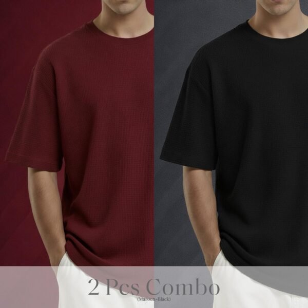 Premium Waffle Drop Shoulder Maroon-Black