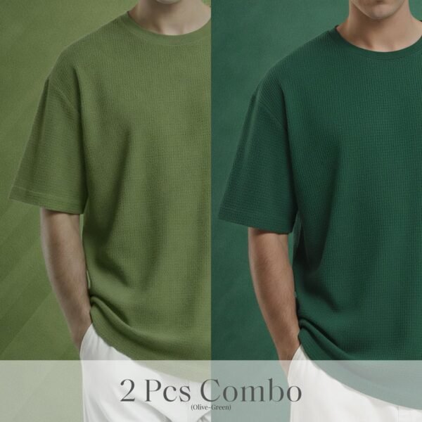 Premium Waffle Drop Shoulder Olive-B.Green