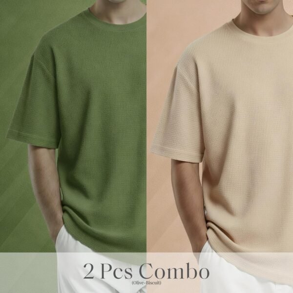 Premium Waffle Drop Shoulder Olive-Biscuit