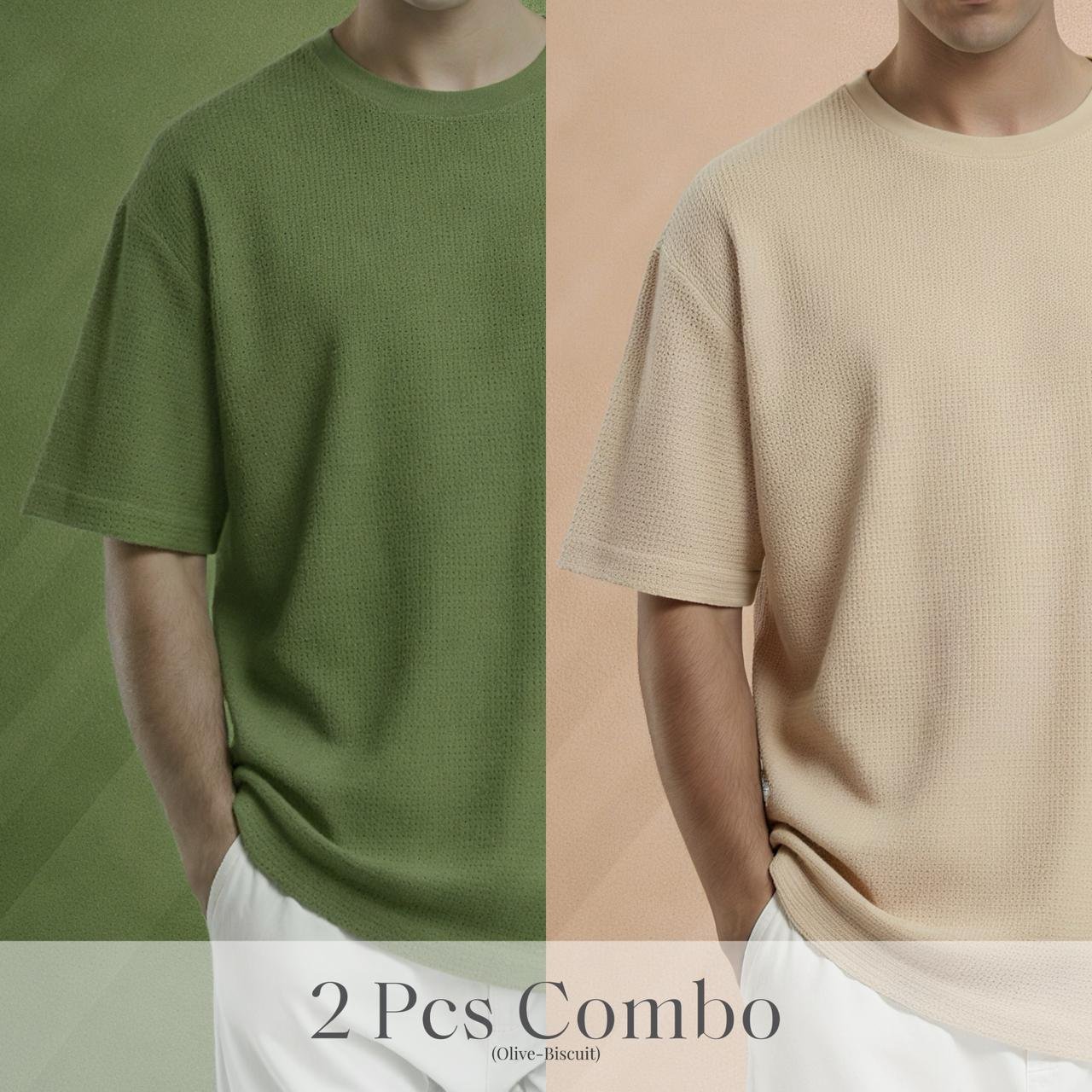 Premium Waffle Drop Shoulder Olive-Biscuit