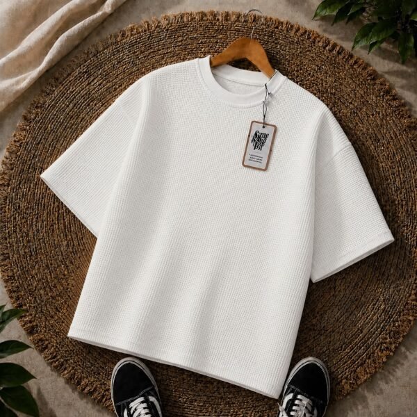 Premium Waffle Drop Shoulder White