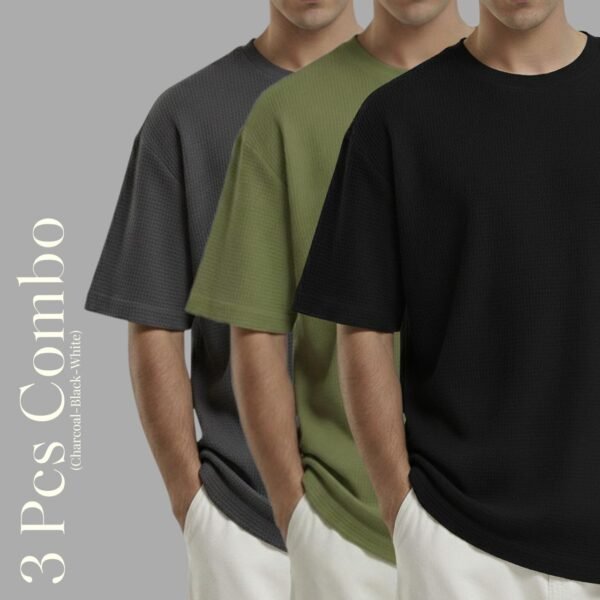 Premium Waffle Drop Shoulder Charcoal-Black-Olive