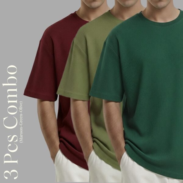 Premium Waffle Drop Shoulder Maroon-Olive-B.green