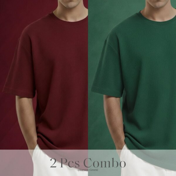Premium Waffle Drop Shoulder Maroon-B.Green