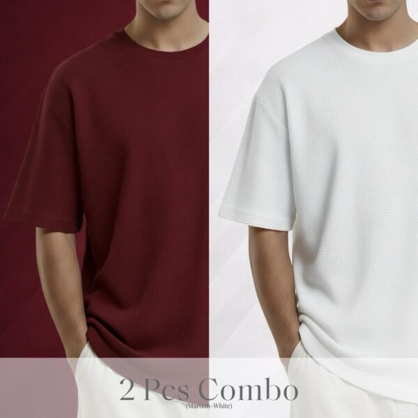 Premium Waffle Drop Shoulder Maroon-White