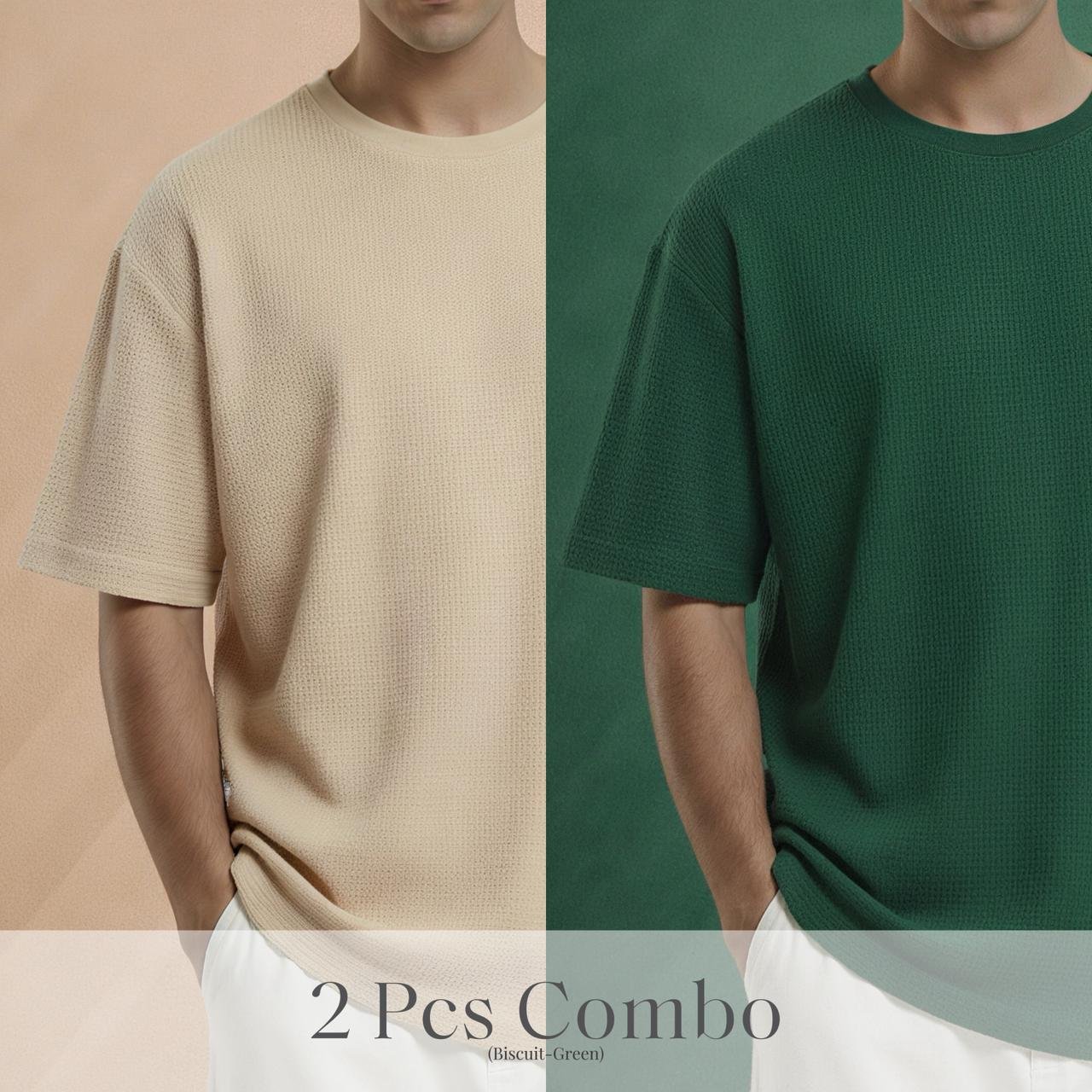 Premium Waffle Drop Shoulder Biscuit-B.Green