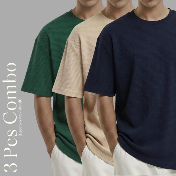 Premium Waffle Drop Shoulder B.green-Biscuit-Navy