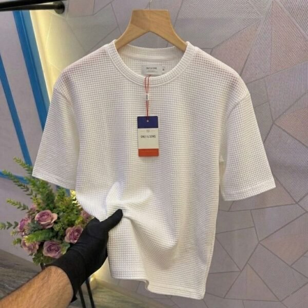 Premium Waffle Drop Shoulder White