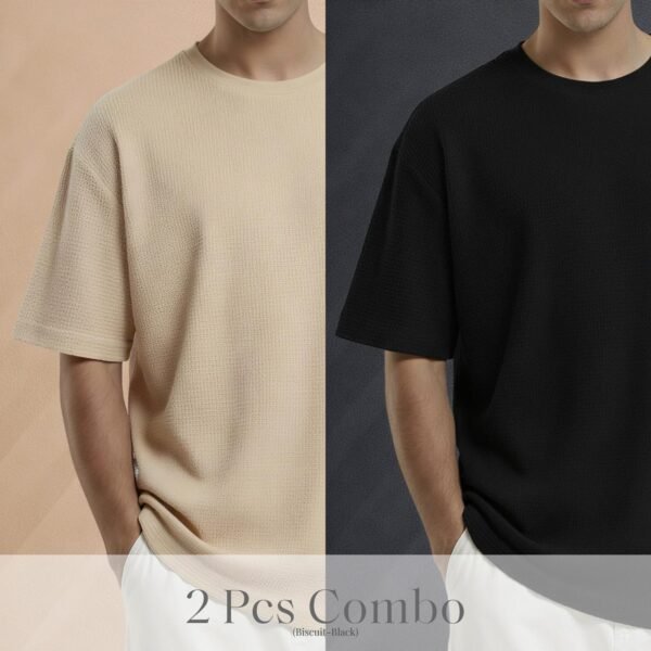 Premium Waffle Drop Shoulder Biscuit-Black