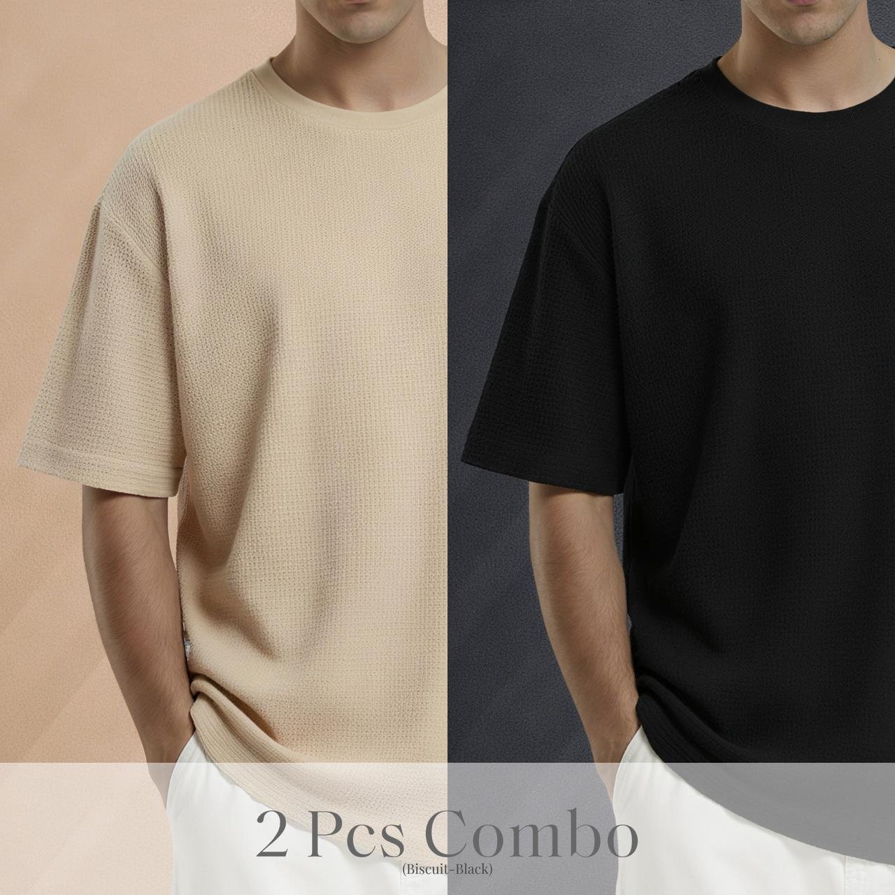 Premium Waffle Drop Shoulder Biscuit-Black