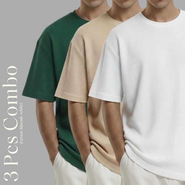 Premium Waffle Drop Shoulder B.green-Biscuit-White