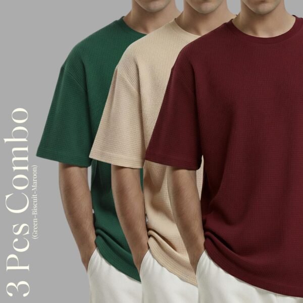 Premium Waffle Drop Shoulder Maroon-Biscuit-B.green