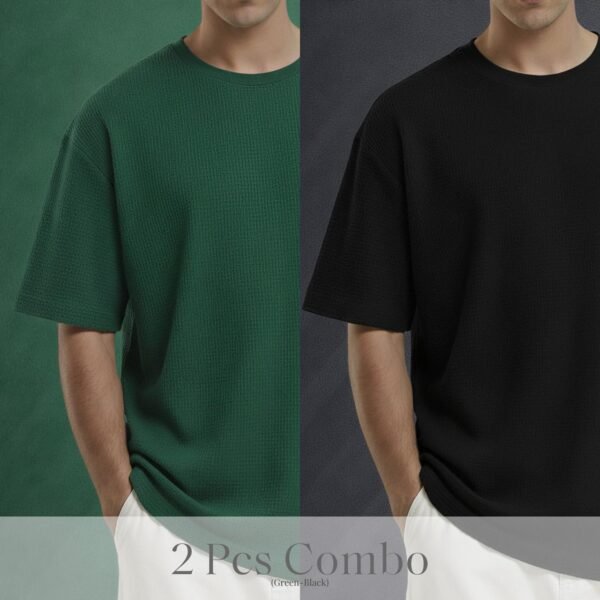 Premium Waffle Drop Shoulder B.Green-Black