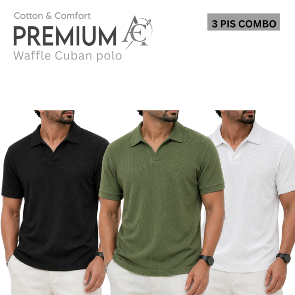 Waffel Cuban Polo Black-Olive-White