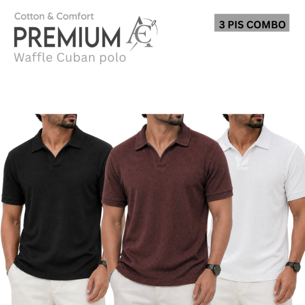 Waffel Cuban Polo Black-Coffee-White