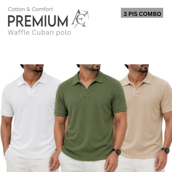 Waffel Cuban Polo White-Olive-Biscuit