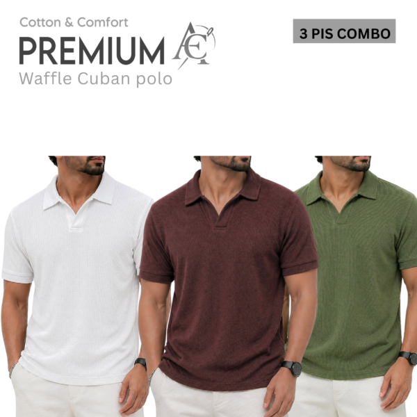 Waffel Cuban Polo White-Coffee-Olive