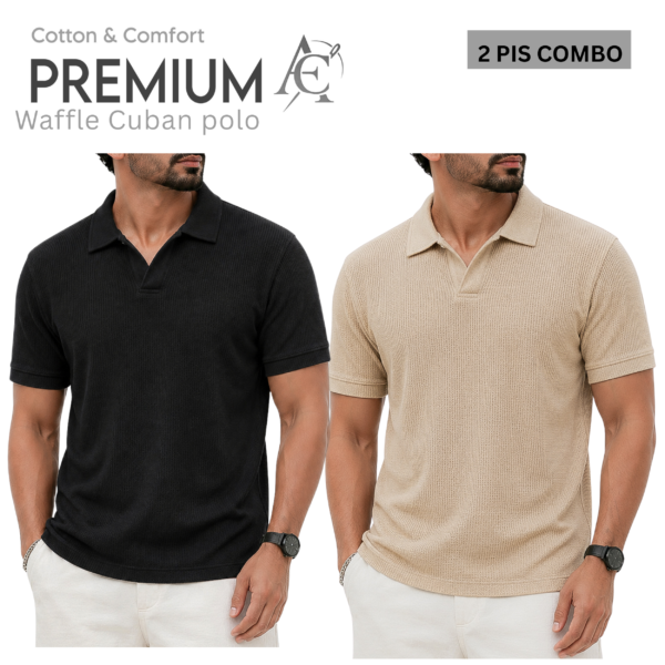 Waffel Cuban Polo Black-Biscuit