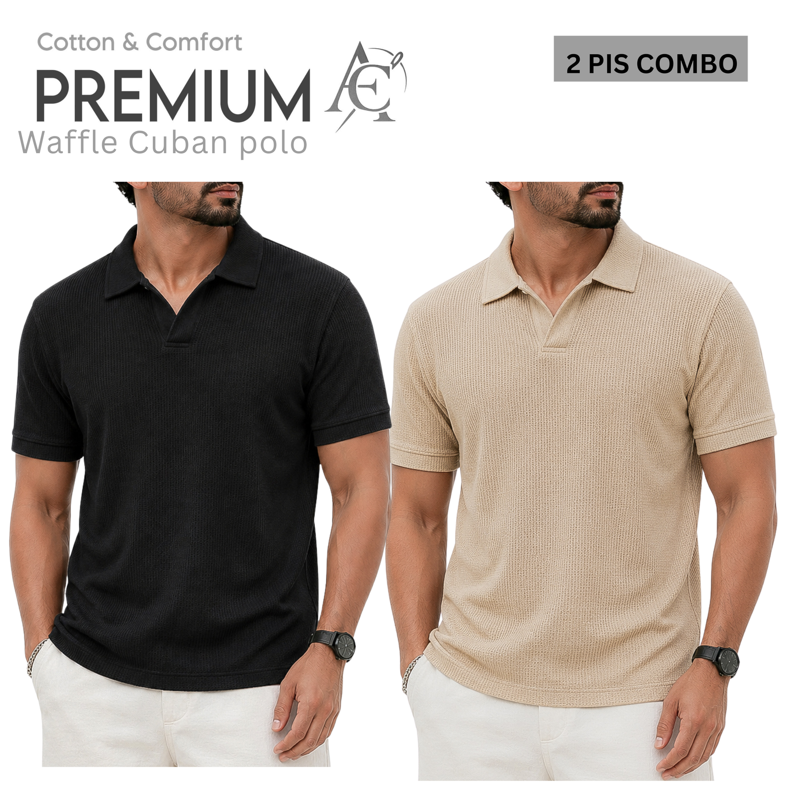 Waffel Cuban Polo Black-Biscuit